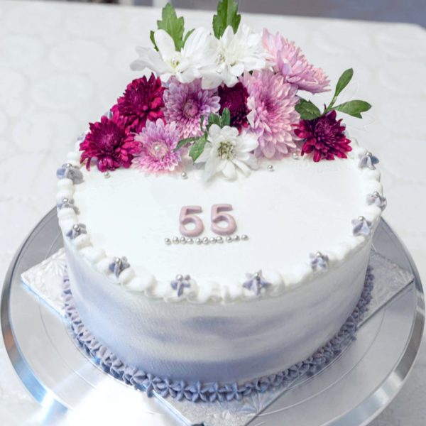 Whipped Cream Flower Birthday Cake - Bake My Wish